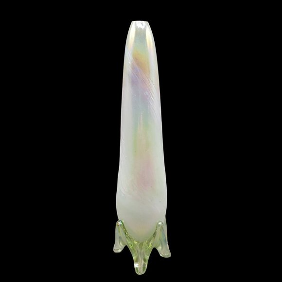 Mt St Helens Ash Glass Vase Iridescent Shimmery Footed Bud Vase - Picture 1 of 6